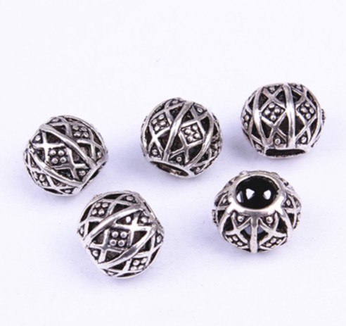 Tibeti gyöngy köztes ezüst szín gömb #2494