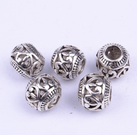 Tibeti gyöngy köztes ezüst szín gömb #2495